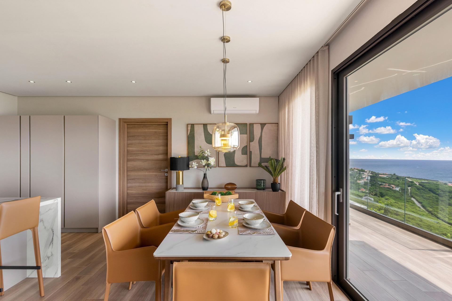 Panoramic Ocean-View Contemporary Apartment with Calacatta Marble Waterfall Island & Glass-Walled Terrace